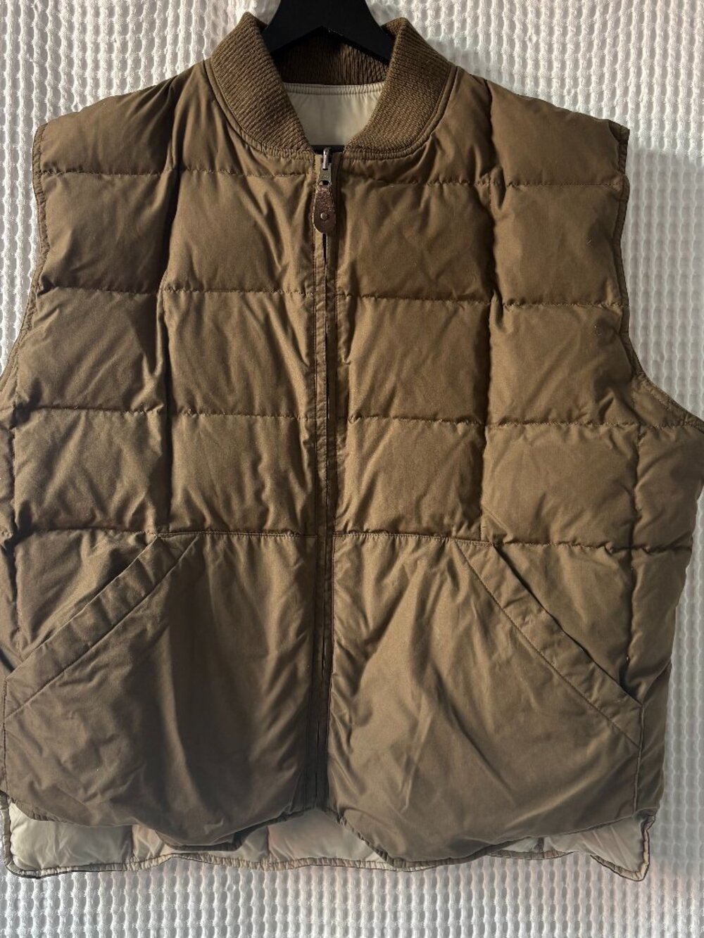 Vintage Eddie Bauer tan brown beige gorpcore goose down outdoor men's vest XL